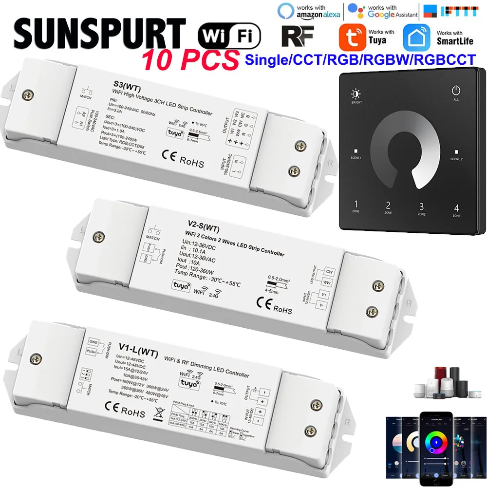 WT5 WiFi V5-L(WT) S3(WT) 5 in1 Smart RF Controller Compatible Tuya Voice control for Single Color RGB,RGBW,RGB+CCT,CCT LED Strip
WT5 WiFi V5-L(WT) S3(WT) 5 in1 Smart RF Controller Compatible Tuya Voice control for Single Color RGB,RGBW,RGB+CCT,CCT LED Strip