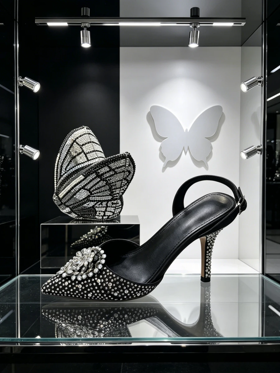Black Silver Gradient Butterfly Rhinestone Clutch Matching Floral Crystal Pointed Slingback Heels Women Runway Evening Shoes Set
Black Silver Gradient Butterfly Rhinestone Clutch Matching Floral Crystal Pointed Slingback Heels Women Runway Evening Shoes Set