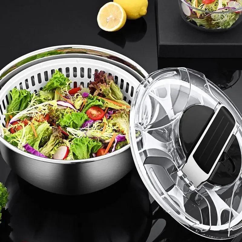 Salad Spinner Stainless Steel Manual Press Type Vegetable Spinner Multifunctional Home Vegetable Fruit Washer Drain Strainer
Salad Spinner Stainless Steel Manual Press Type Vegetable Spinner Multifunctional Home Vegetable Fruit Washer Drain Strainer