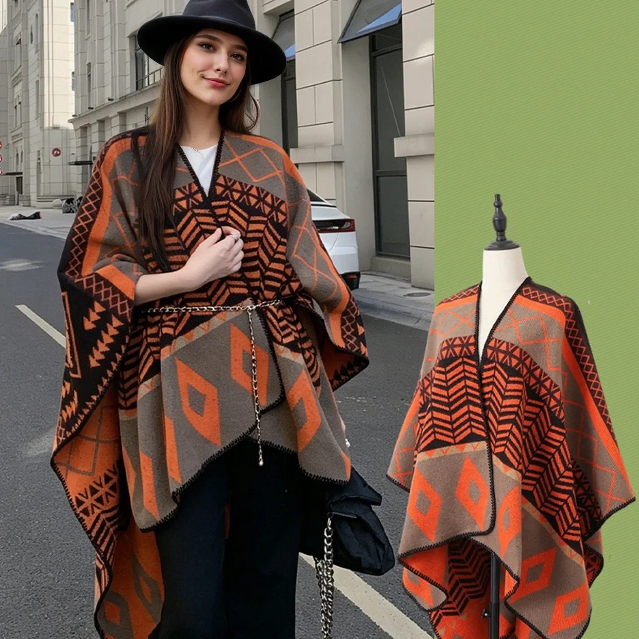 Autumn winter Poncho new warm European and American shawl woven geometric slit cape travel photography outfit cloak P1
Autumn winter Poncho new warm European and American shawl woven geometric slit cape travel photography outfit cloak P1