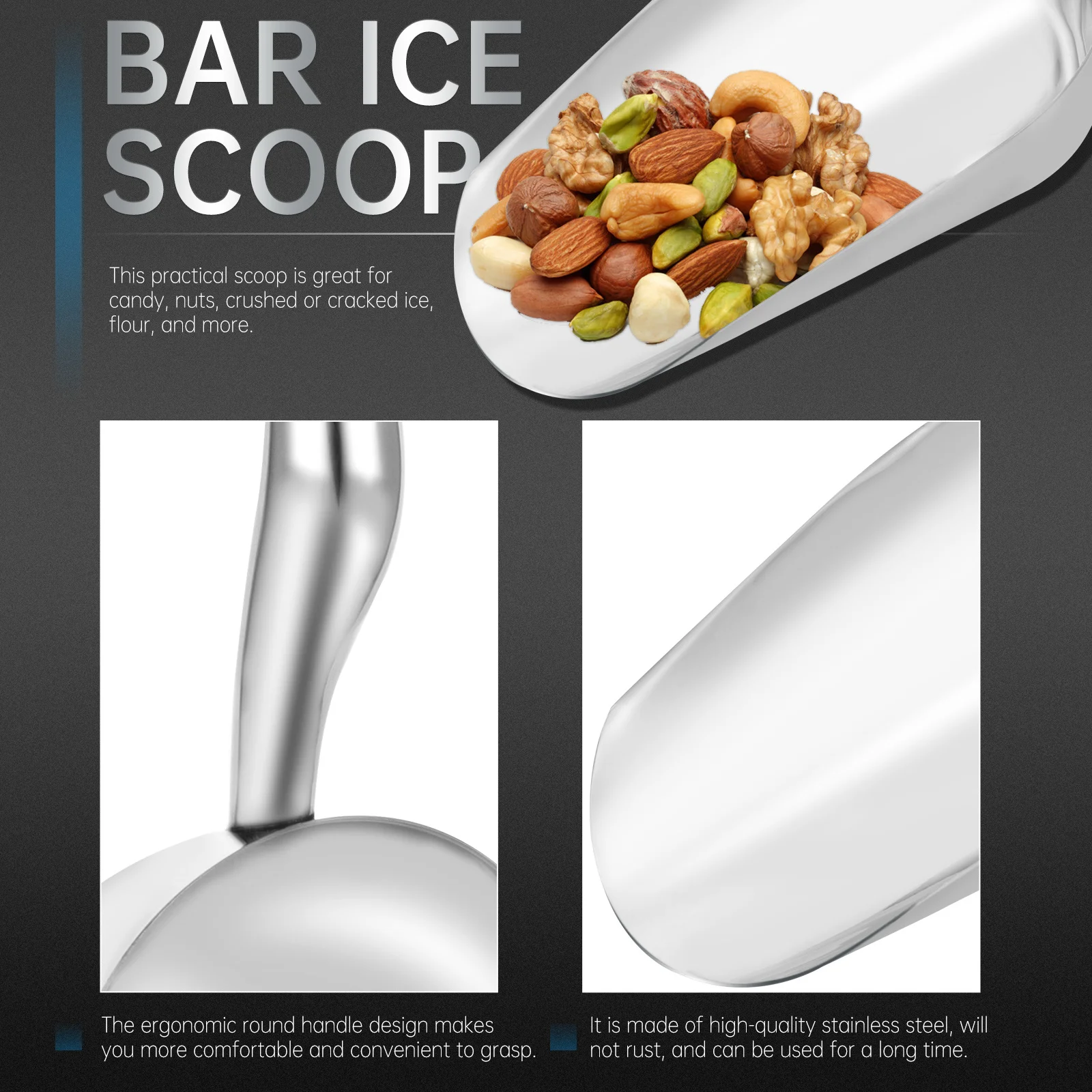 Stainless Steel Scoop Large Capacity Ergonomic Handle For Ice Candy Flour Spice Kitchen Bar Party Utility Tool
Stainless Steel Scoop Large Capacity Ergonomic Handle For Ice Candy Flour Spice Kitchen Bar Party Utility Tool