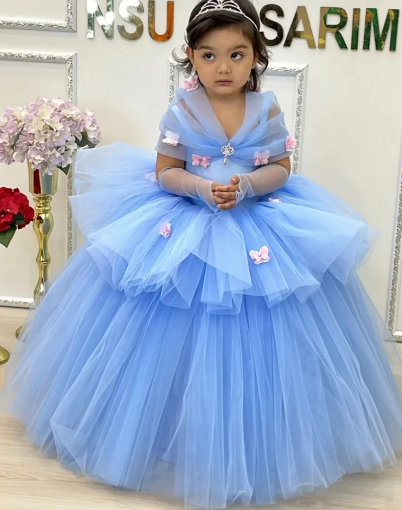 Customized Blue Flower Girl Dress For Wedding Butterfly Appliques Floor Length Kids Birthday Party First Communion Ball Gowns
Customized Blue Flower Girl Dress For Wedding Butterfly Appliques Floor Length Kids Birthday Party First Communion Ball Gowns