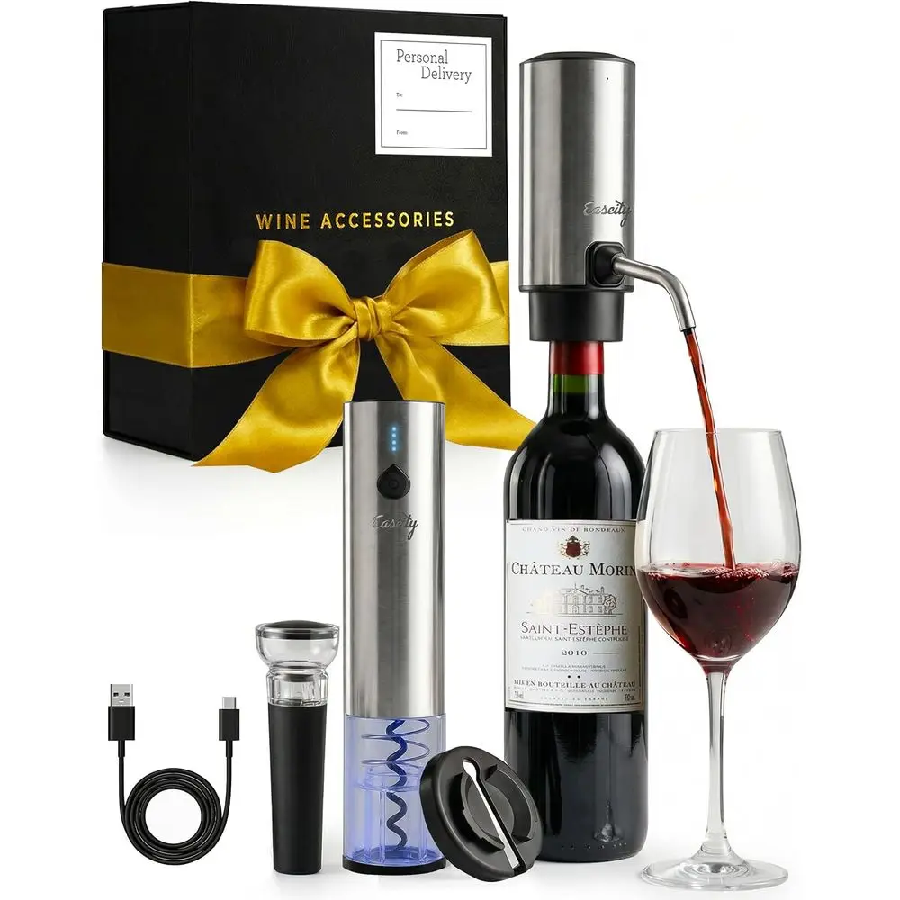 Rechargeable All-in-One Wine Accessory Set: Automatic Opener, Oil Cutter, Vacuum Stopper, Aerator, Dispenser - Ideal Gift for Wi
Rechargeable All-in-One Wine Accessory Set: Automatic Opener, Oil Cutter, Vacuum Stopper, Aerator, Dispenser - Ideal Gift for Wi