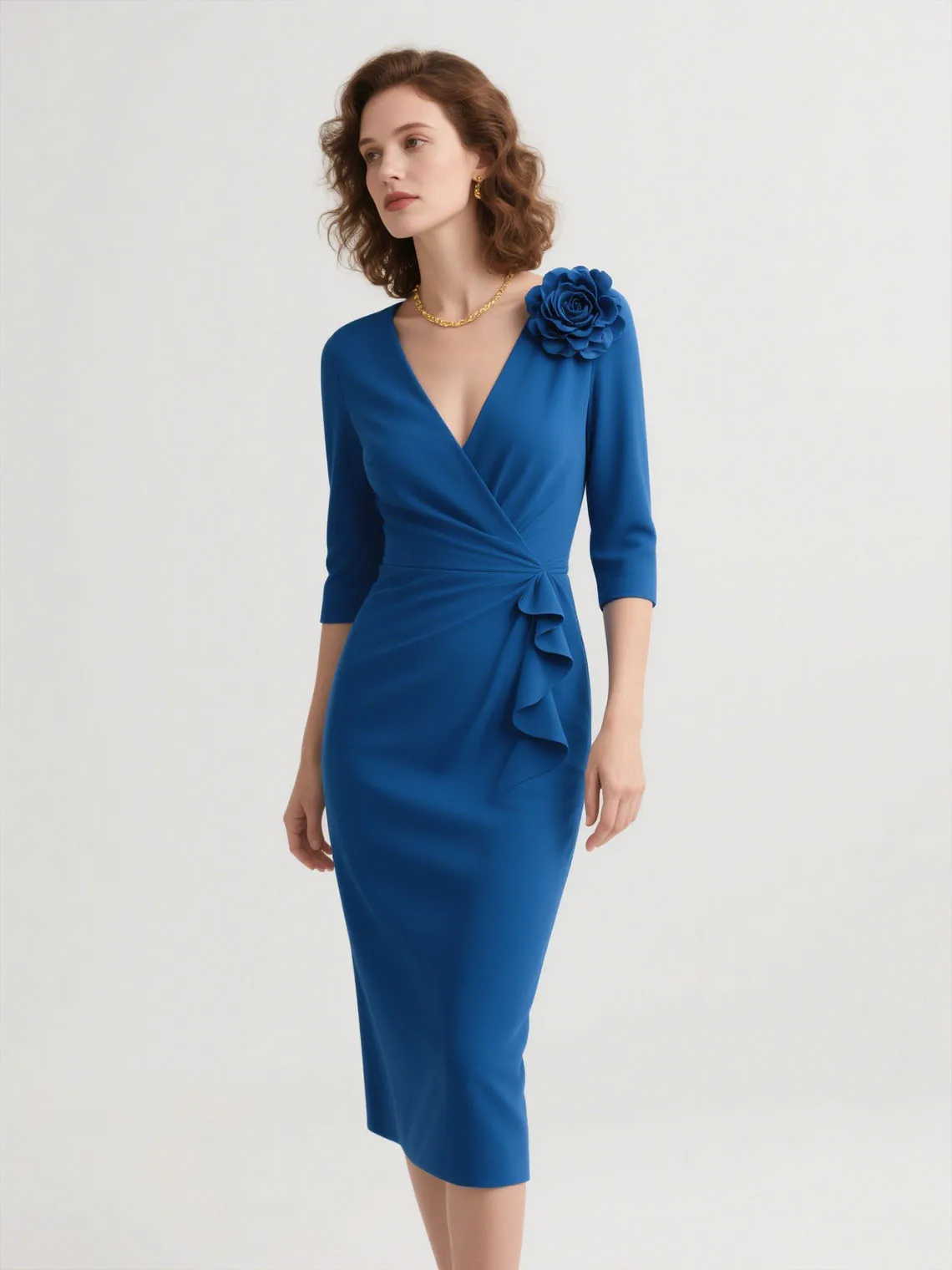 Elegant Sheath V Neck Stretch Mother of the Bride Dress Classic Tea Length 3/4 Sleeve Flower Wedding Guest 2025 Free Customized
Elegant Sheath V Neck Stretch Mother of the Bride Dress Classic Tea Length 3/4 Sleeve Flower Wedding Guest 2025 Free Customized