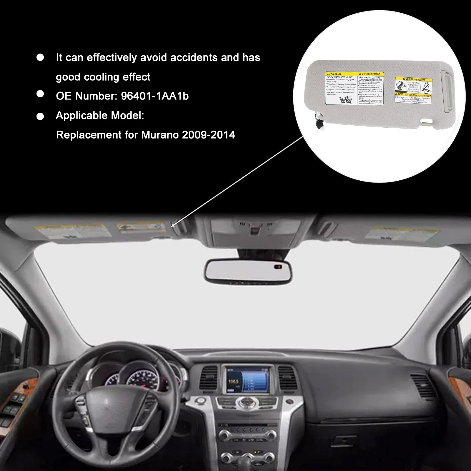 Car Sun Shade Visor Left Driver Side Sun Visor 96401‑1AA1B Sun Visors Replacement for Murano 2009‑2014 Sun Visor
Car Sun Shade Visor Left Driver Side Sun Visor 96401‑1AA1B Sun Visors Replacement for Murano 2009‑2014 Sun Visor