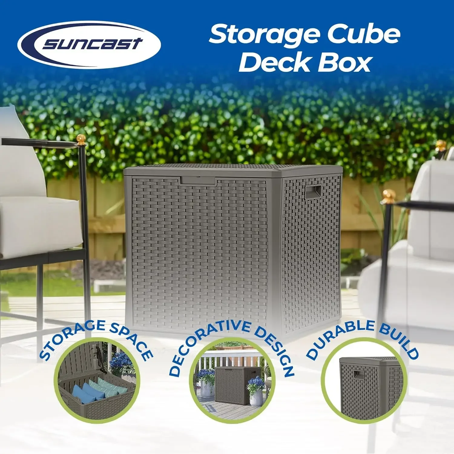 60 Gallon Outdoor Weather Resistant Hard Plastic Storage Cube Deck Box Bin with Handles and Lid for Patio, Garden
60 Gallon Outdoor Weather Resistant Hard Plastic Storage Cube Deck Box Bin with Handles and Lid for Patio, Garden