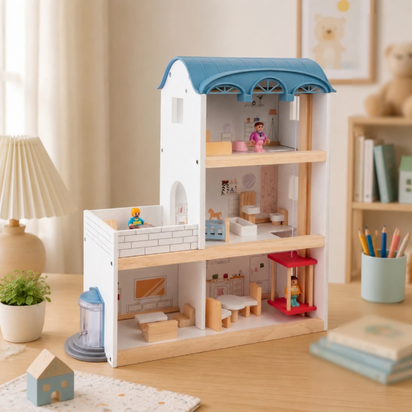 Three-Story Dollhouse DIY Wooden Dollhouse Household Toy Open-Front Painted Panels
Three-Story Dollhouse DIY Wooden Dollhouse Household Toy Open-Front Painted Panels