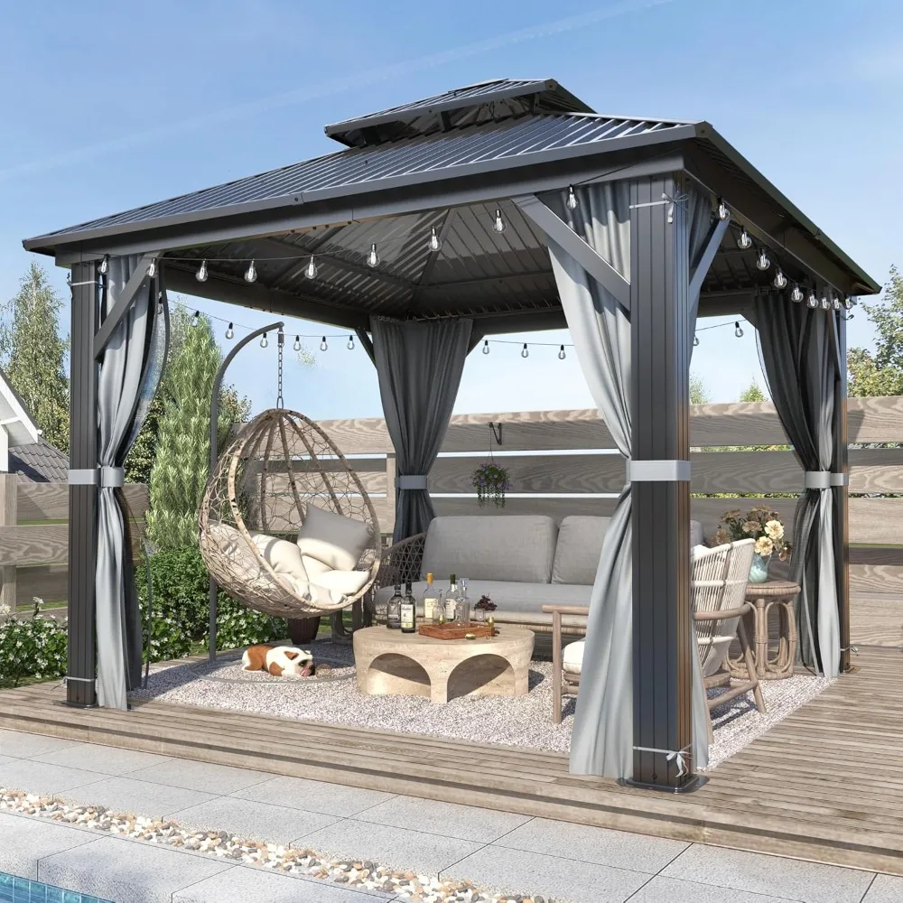 10' x 10' Outdoor Hardtop Gazebo - Aluminum Heavy-Duty Double Roof Vented Gazebo with Breathable Netting & Privacy
10' x 10' Outdoor Hardtop Gazebo - Aluminum Heavy-Duty Double Roof Vented Gazebo with Breathable Netting & Privacy