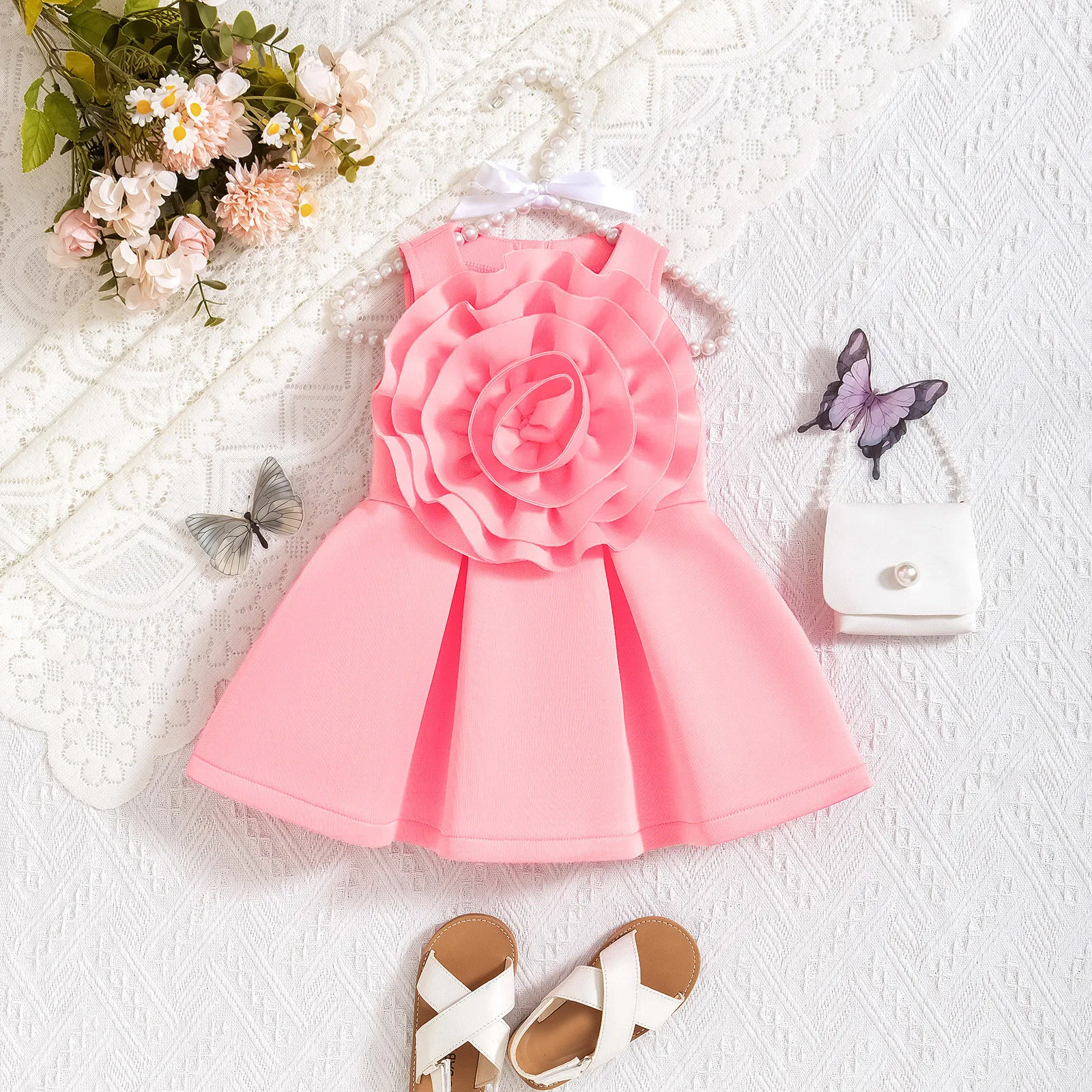 Fashionable Baby Summer Dresses Pink Sleeveless Big Flower Ruffles Princess Party Dress For Girls Toddler Kids Clothes 2025
Fashionable Baby Summer Dresses Pink Sleeveless Big Flower Ruffles Princess Party Dress For Girls Toddler Kids Clothes 2025