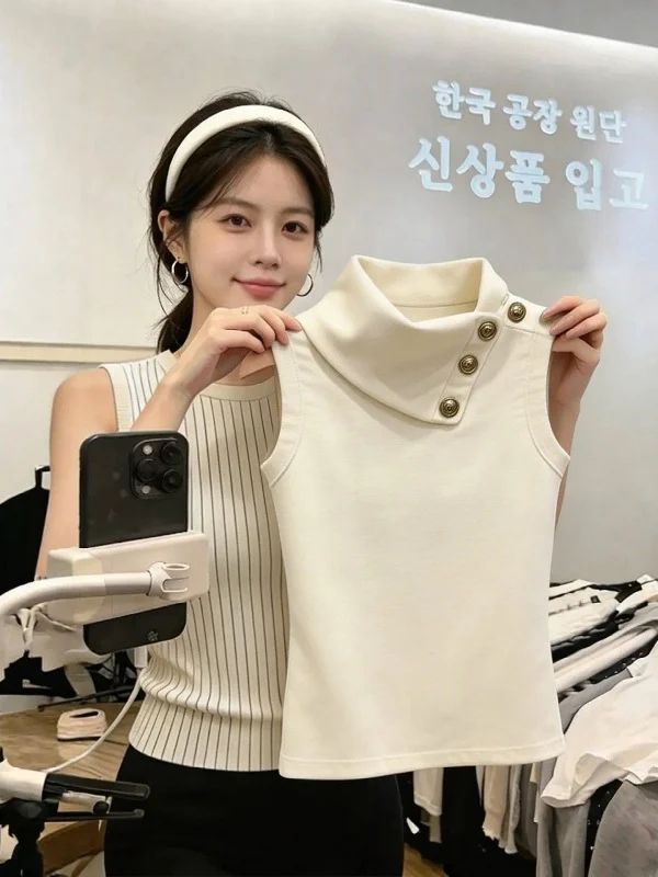 Slimming Korean Style Knitted Top Sleeveless Padded Collar Commute Inner Wear Women's Fashion plus Size Casual Summer Top
Slimming Korean Style Knitted Top Sleeveless Padded Collar Commute Inner Wear Women's Fashion plus Size Casual Summer Top