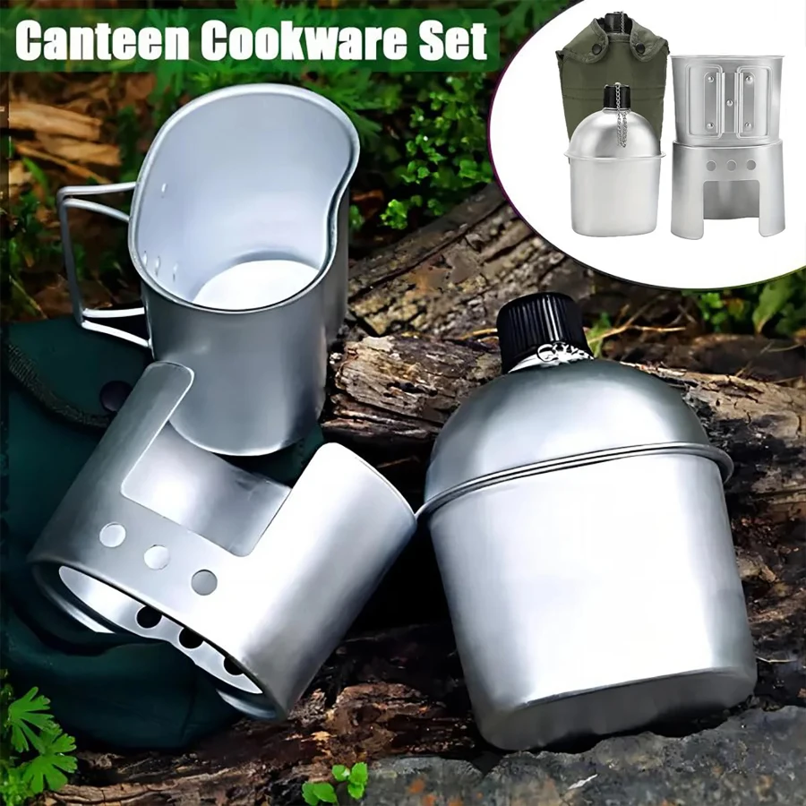Outdoor Military Canteen Cookware Set Aluminum Alloy Canteen Multi-Functional Water Bottle with Grab Handled Cup Green Canvas
Outdoor Military Canteen Cookware Set Aluminum Alloy Canteen Multi-Functional Water Bottle with Grab Handled Cup Green Canvas