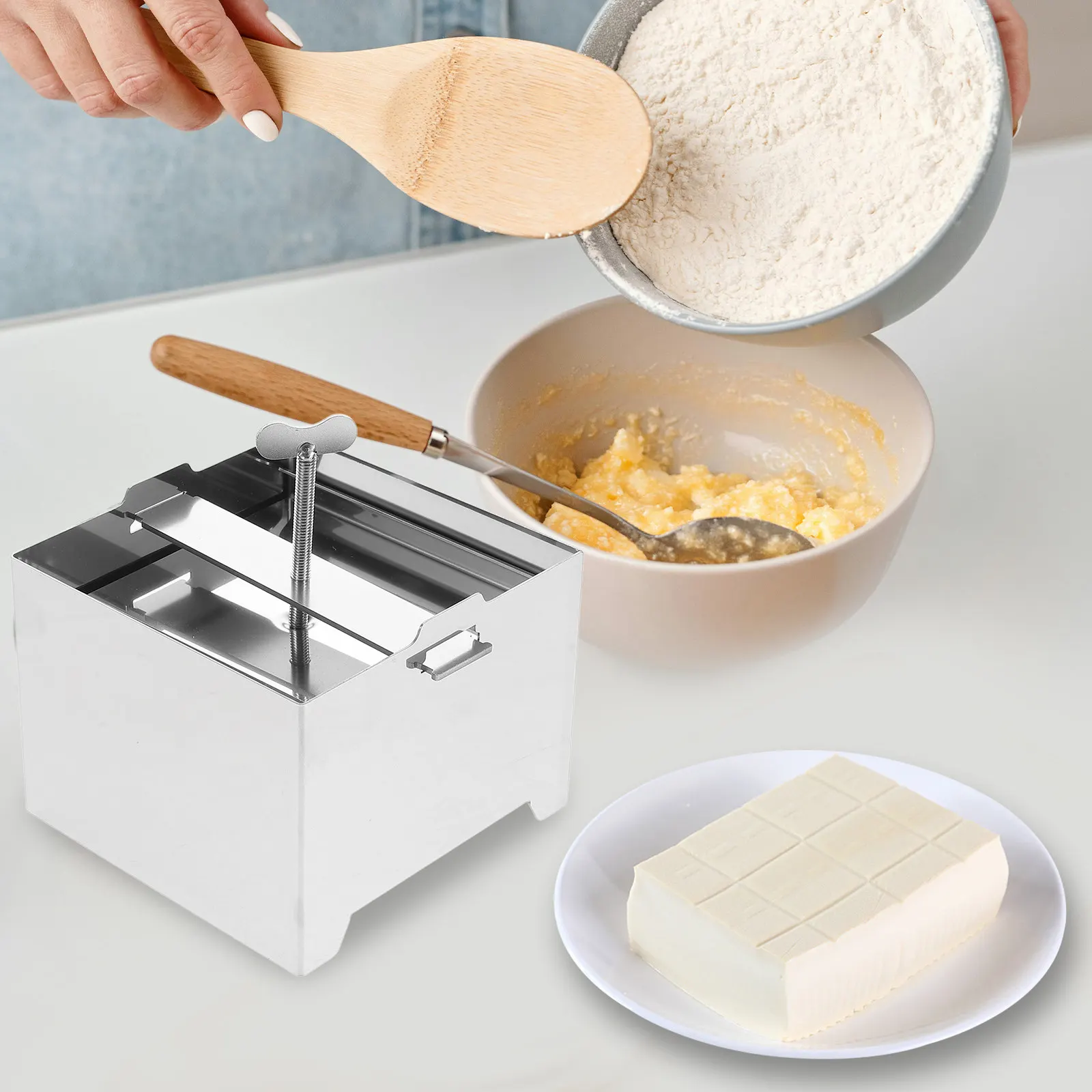 Stainless Steel Tofu Mold Press Traditional Pressing Tool for Tofu Cheese Kitchen Bean Curd Maker Metal Food Press
Stainless Steel Tofu Mold Press Traditional Pressing Tool for Tofu Cheese Kitchen Bean Curd Maker Metal Food Press