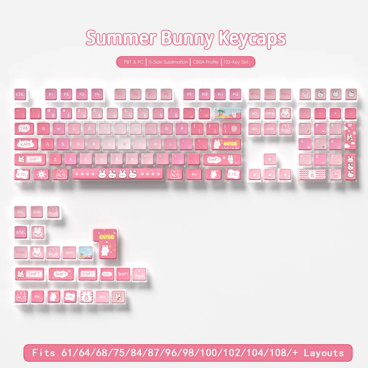 EN Layout Pudding Keycaps Pink Theme Key caps Little Rabbit PC+PBT Mechanical Keyboard Keycap Cute Cartoon Pattern
EN Layout Pudding Keycaps Pink Theme Key caps Little Rabbit PC+PBT Mechanical Keyboard Keycap Cute Cartoon Pattern