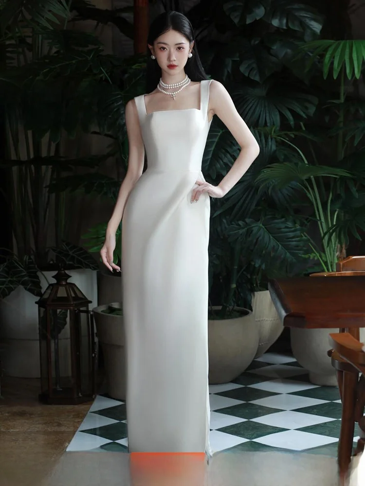 Satin Strap Wedding Dr White Simple Outdoor Forest System Ceremony Dr Long Skirt mid Waist Polyester Summer Wedding
Satin Strap Wedding Dr White Simple Outdoor Forest System Ceremony Dr Long Skirt mid Waist Polyester Summer Wedding