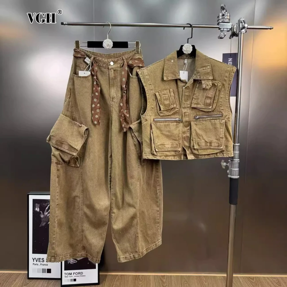VGH Vintage Distressed Style Two Piece Set for Women Lapel Spliced Multi Pocket Denim Vest Baggy Cargo Pants Sets Female Autumn
VGH Vintage Distressed Style Two Piece Set for Women Lapel Spliced Multi Pocket Denim Vest Baggy Cargo Pants Sets Female Autumn