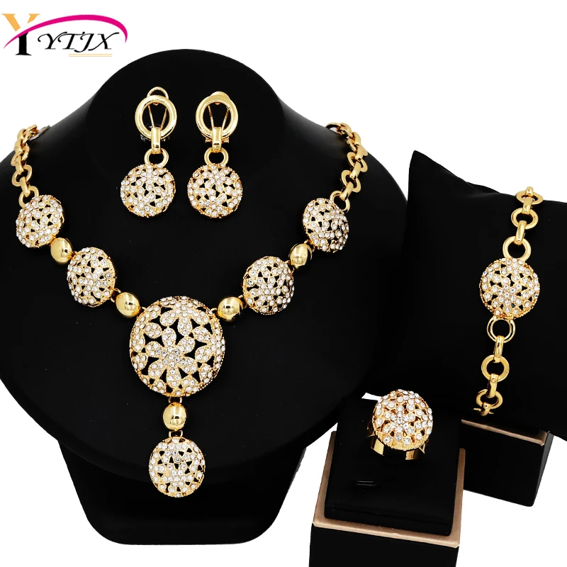 YTJX Dubai Gold Color Wedding Jewelry Set Itatian Necklace Bracelet Earrring Ring For Women 2025 New Fashion Banquet Jewellery
YTJX Dubai Gold Color Wedding Jewelry Set Itatian Necklace Bracelet Earrring Ring For Women 2025 New Fashion Banquet Jewellery