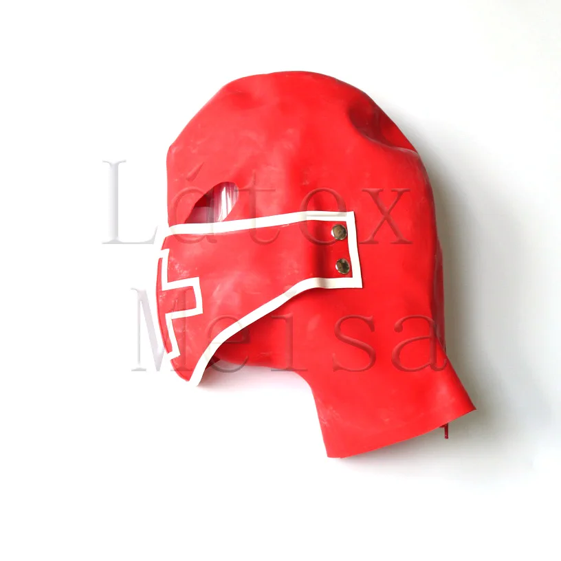 0.6mm Heavy uniform latex hoods adult rubber masks attached in buttoned masks in red color and white trim colors
0.6mm Heavy uniform latex hoods adult rubber masks attached in buttoned masks in red color and white trim colors