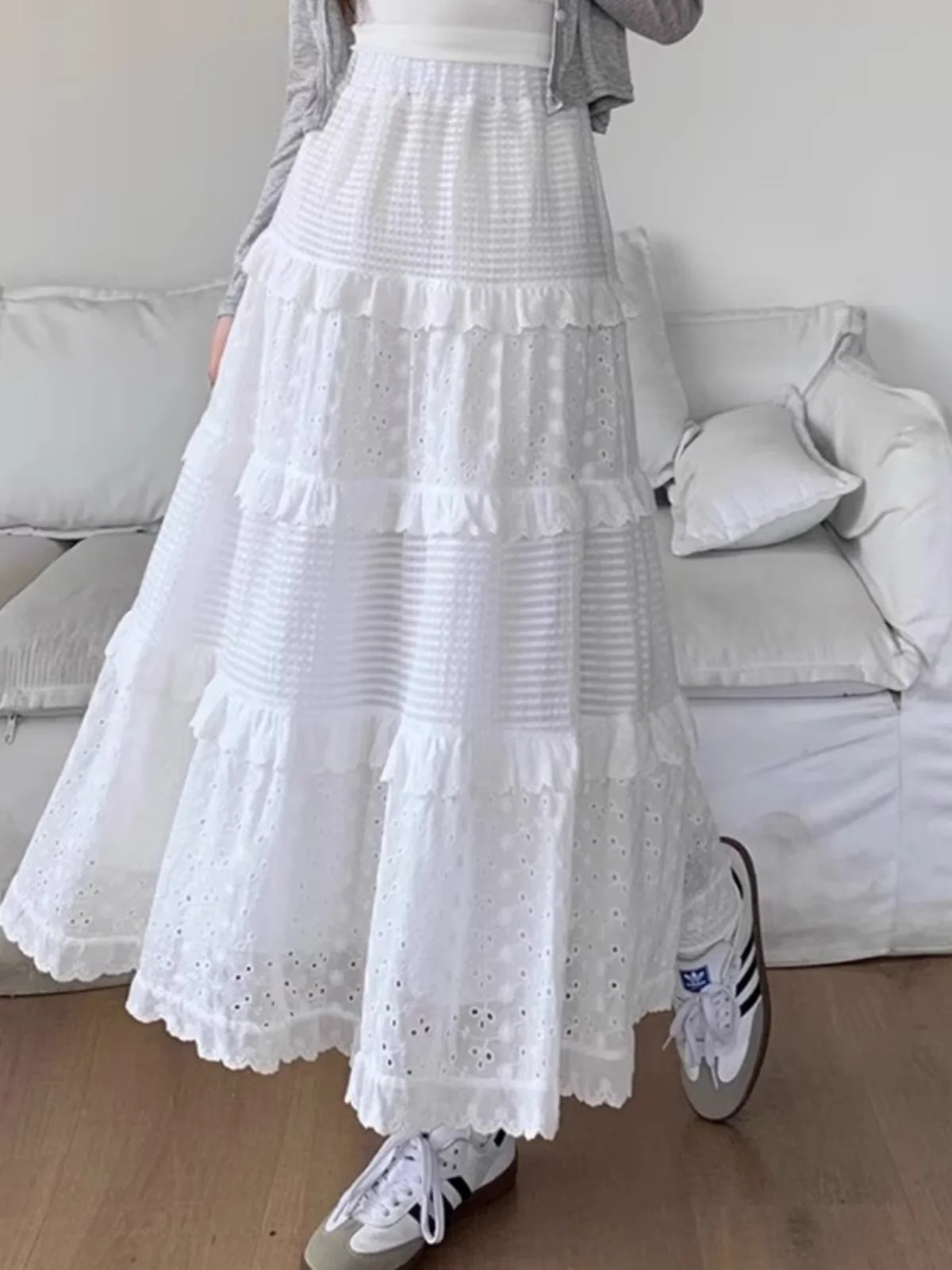 White High Waist A-Line Skirt with Lace Trim Half-length Women's Summer Sweet Cake Style Midi Skirt Casual Standard Fit
White High Waist A-Line Skirt with Lace Trim Half-length Women's Summer Sweet Cake Style Midi Skirt Casual Standard Fit