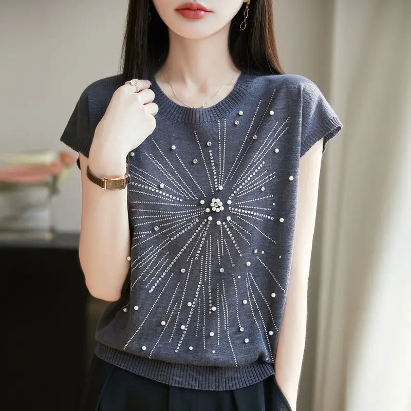 Fireworks Beads Diamonds and Short-sleeved Women's T-shirts Ice Silk Slim and Loose Tops Trendy
Fireworks Beads Diamonds and Short-sleeved Women's T-shirts Ice Silk Slim and Loose Tops Trendy