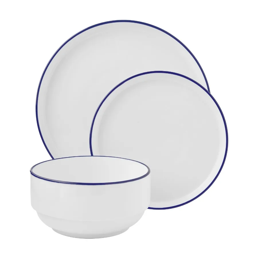 12-Piece Blue Rim Stoneware Dinnerware Set
12-Piece Blue Rim Stoneware Dinnerware Set