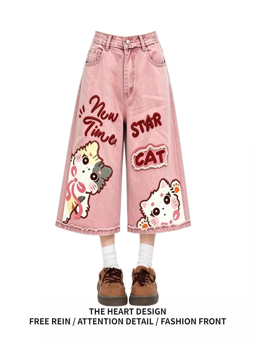 Retro American Cartoon Embroidery Pink Denim Wide Leg Pants Women's Summer Casual Wear High Waist Zipper Closure Soft Washed
Retro American Cartoon Embroidery Pink Denim Wide Leg Pants Women's Summer Casual Wear High Waist Zipper Closure Soft Washed