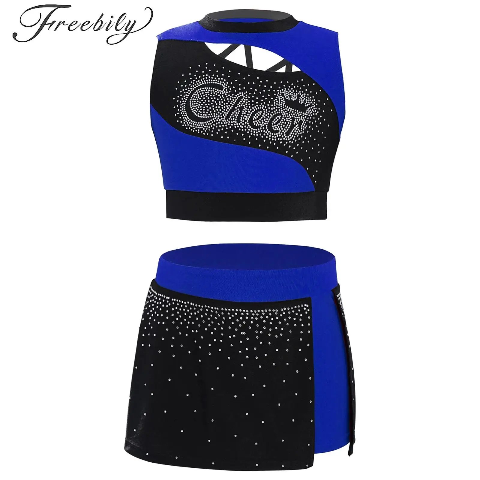 Kids Cheerleading Outfits Shiny Rhinestones Girls Cheerleader Uniform Suit Sleeveless Crop Top with Skirt Cheer Dance Costume
Kids Cheerleading Outfits Shiny Rhinestones Girls Cheerleader Uniform Suit Sleeveless Crop Top with Skirt Cheer Dance Costume