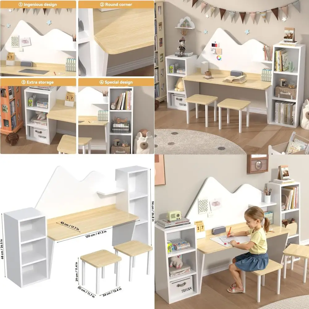 Детский учебный стол с полками и 2 стульями, комплект с тумбой для хранения, для детей 3-8 лет, универсальный стол для спальни или игровой комнаты
Детский учебный стол с полками и 2 стульями, комплект с тумбой для хранения, для детей 3-8 лет, универсальный стол для спальни или игровой комнаты