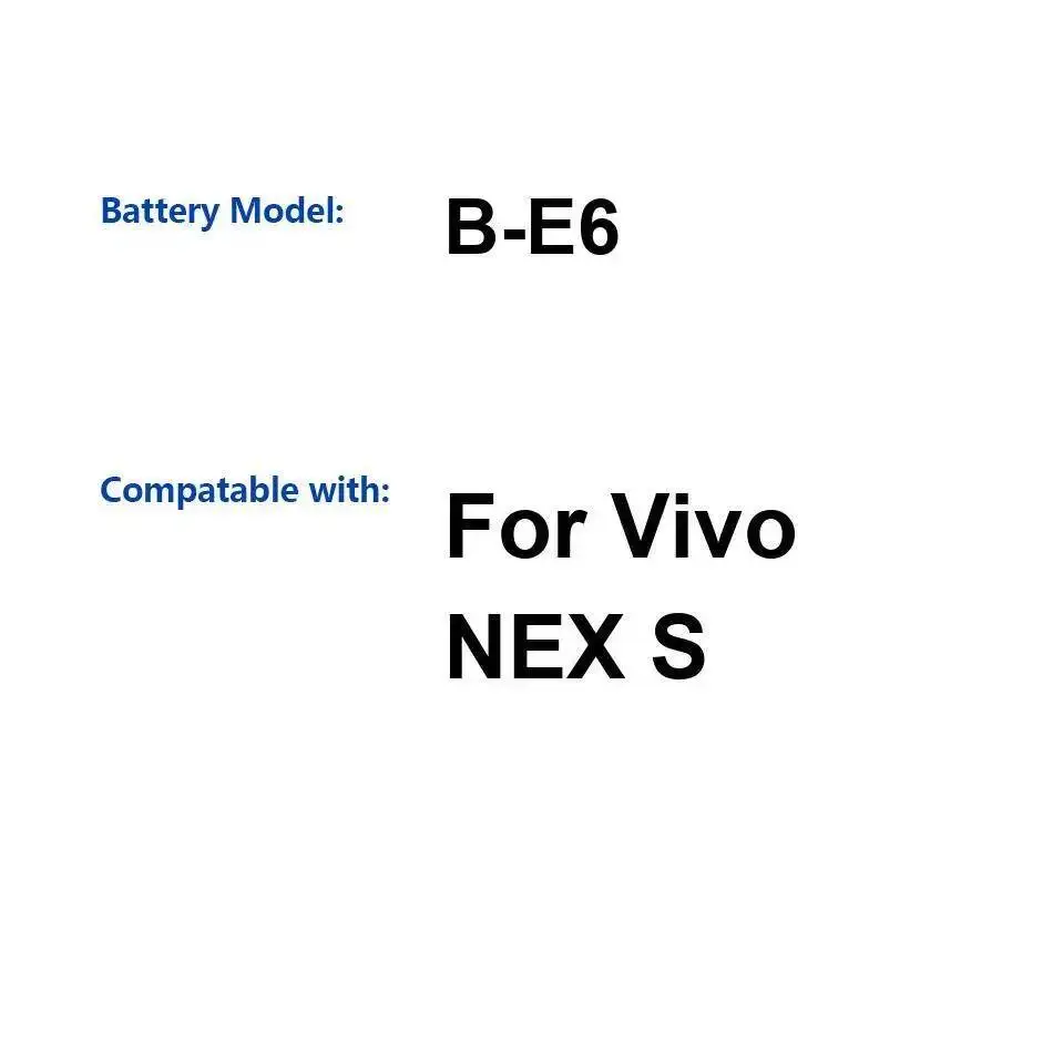 Стабильный аккумулятор мобильного телефона емкостью 4000 мАч для Vivo Nex S, высокая совместимость B-E6
Стабильный аккумулятор мобильного телефона емкостью 4000 мАч для Vivo Nex S, высокая совместимость B-E6