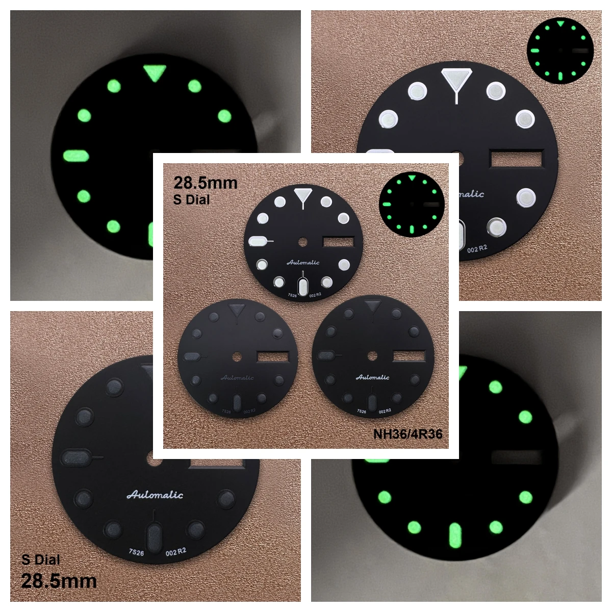 28.5mm S5 Logo 007 Dial Suitable For NH36/4R36 Movement Green Luminous Black/ Grey Watch Dial Watch Modification Accessories
28.5mm S5 Logo 007 Dial Suitable For NH36/4R36 Movement Green Luminous Black/ Grey Watch Dial Watch Modification Accessories