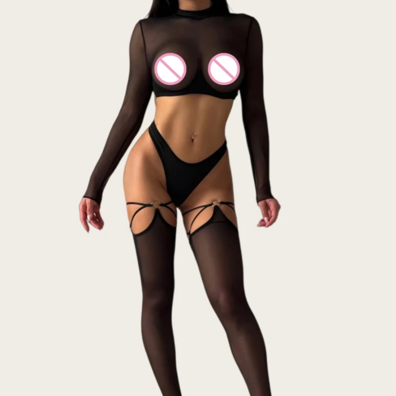 Exotic Sets Seductive Women's Lingerie Sets Sexy Mesh See Through Long Sleeve Top Brief 2PC Set with Stockings Hot Party Night
Exotic Sets Seductive Women's Lingerie Sets Sexy Mesh See Through Long Sleeve Top Brief 2PC Set with Stockings Hot Party Night