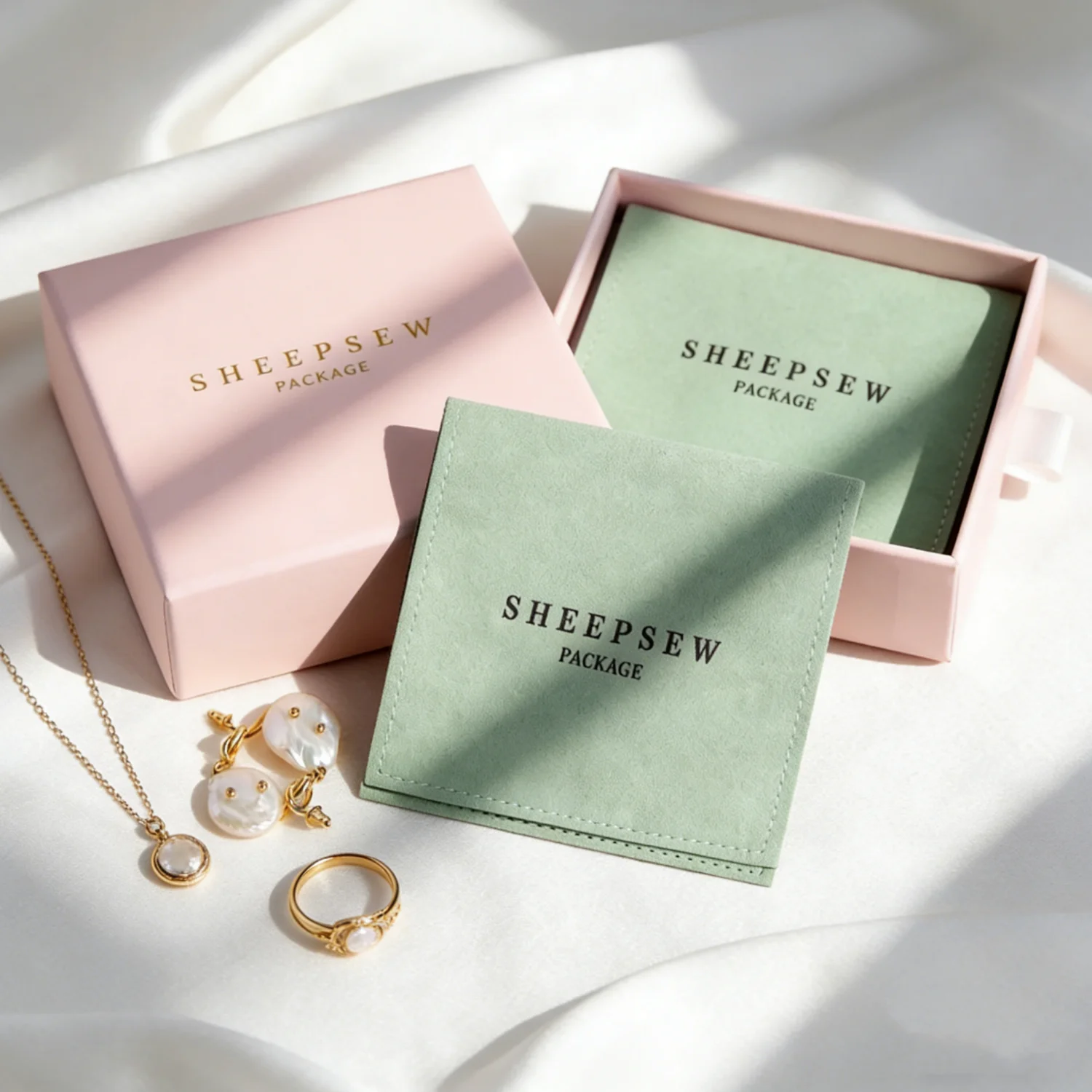 SHEEPSEW Custom Logo Jewelry Packaging Set Sliding Drawer Box Snap Button Suede Microfiber Pouch For Earring Bracelet Gift Packa
SHEEPSEW Custom Logo Jewelry Packaging Set Sliding Drawer Box Snap Button Suede Microfiber Pouch For Earring Bracelet Gift Packa