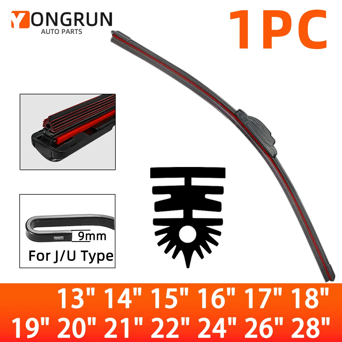 YONGRUN 1PC Car Windshield Wiper 13"14"15"16"17"18"19"20"21"22"24"26"28" Suitable For J/U-Shaped 11 Layer Rubber Strip Wiper
YONGRUN 1PC Car Windshield Wiper 13"14"15"16"17"18"19"20"21"22"24"26"28" Suitable For J/U-Shaped 11 Layer Rubber Strip Wiper