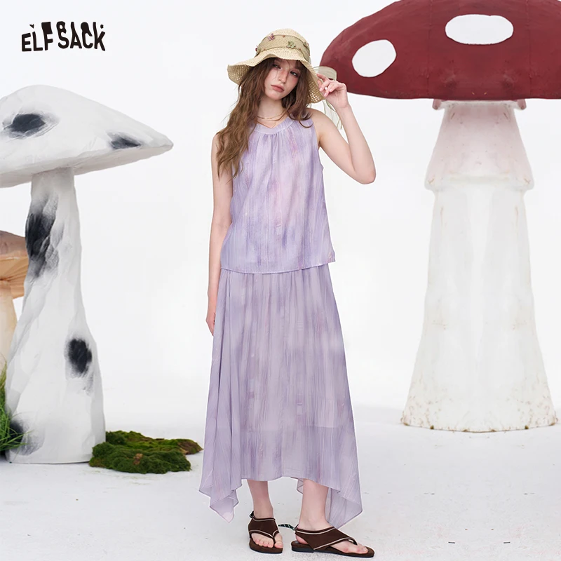 ELFSACK Women's Sleeveless Tie-Back Top & Asymmetric Chiffon Skirt Set, Casual Purple Two-Piece Outfit, Elegant Summer Co-ord Se
ELFSACK Women's Sleeveless Tie-Back Top & Asymmetric Chiffon Skirt Set, Casual Purple Two-Piece Outfit, Elegant Summer Co-ord Se