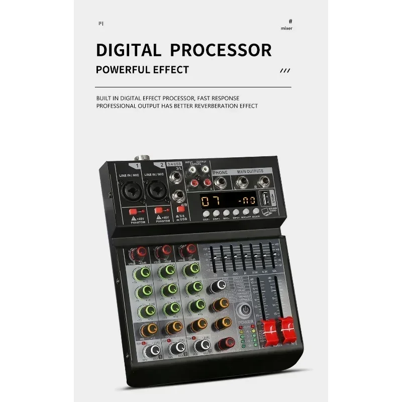 4 Channels Audio Mixer Digital Mixer Karaoke Music AUX Real Time Recording USB Digital Processor Stable Transmission Adapter
4 Channels Audio Mixer Digital Mixer Karaoke Music AUX Real Time Recording USB Digital Processor Stable Transmission Adapter