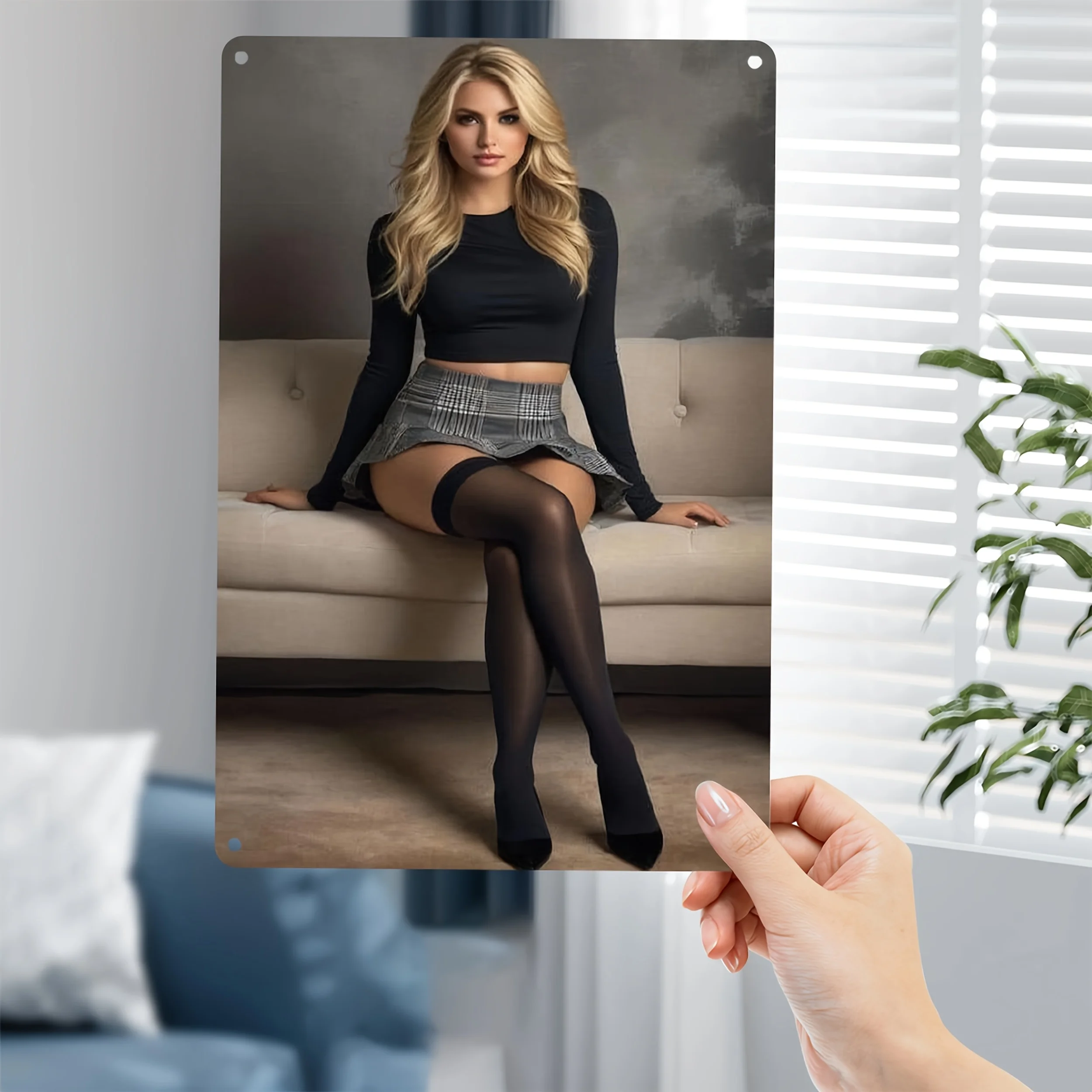2D Flat, 1pc Weather-Resistant Iron Wall Art - Blonde Woman Sitting On Sofa Metal Plaque, Pre-Drilled Holes For Easy Hanging, 7.
2D Flat, 1pc Weather-Resistant Iron Wall Art - Blonde Woman Sitting On Sofa Metal Plaque, Pre-Drilled Holes For Easy Hanging, 7.