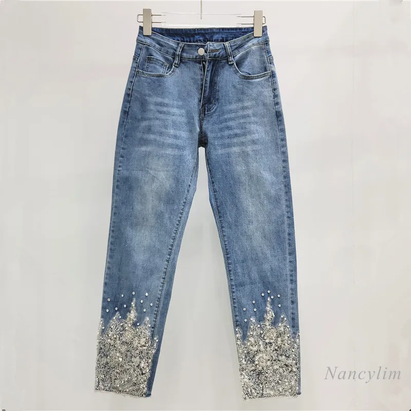 Heavy Industry Beads High Waist Jeans for Women 2024 Summer Autumn New Denim Trousers Sequined Lace Hollow Flowers Stretch Jeans
Heavy Industry Beads High Waist Jeans for Women 2024 Summer Autumn New Denim Trousers Sequined Lace Hollow Flowers Stretch Jeans