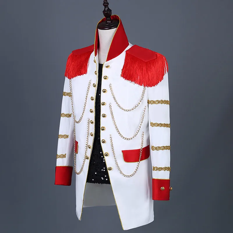 Direct deal Tide red Tassels Long Blazers Men's Slim jacket Tide Male Singer Star Nightclub Concert Costume Host Overcoat
Direct deal Tide red Tassels Long Blazers Men's Slim jacket Tide Male Singer Star Nightclub Concert Costume Host Overcoat