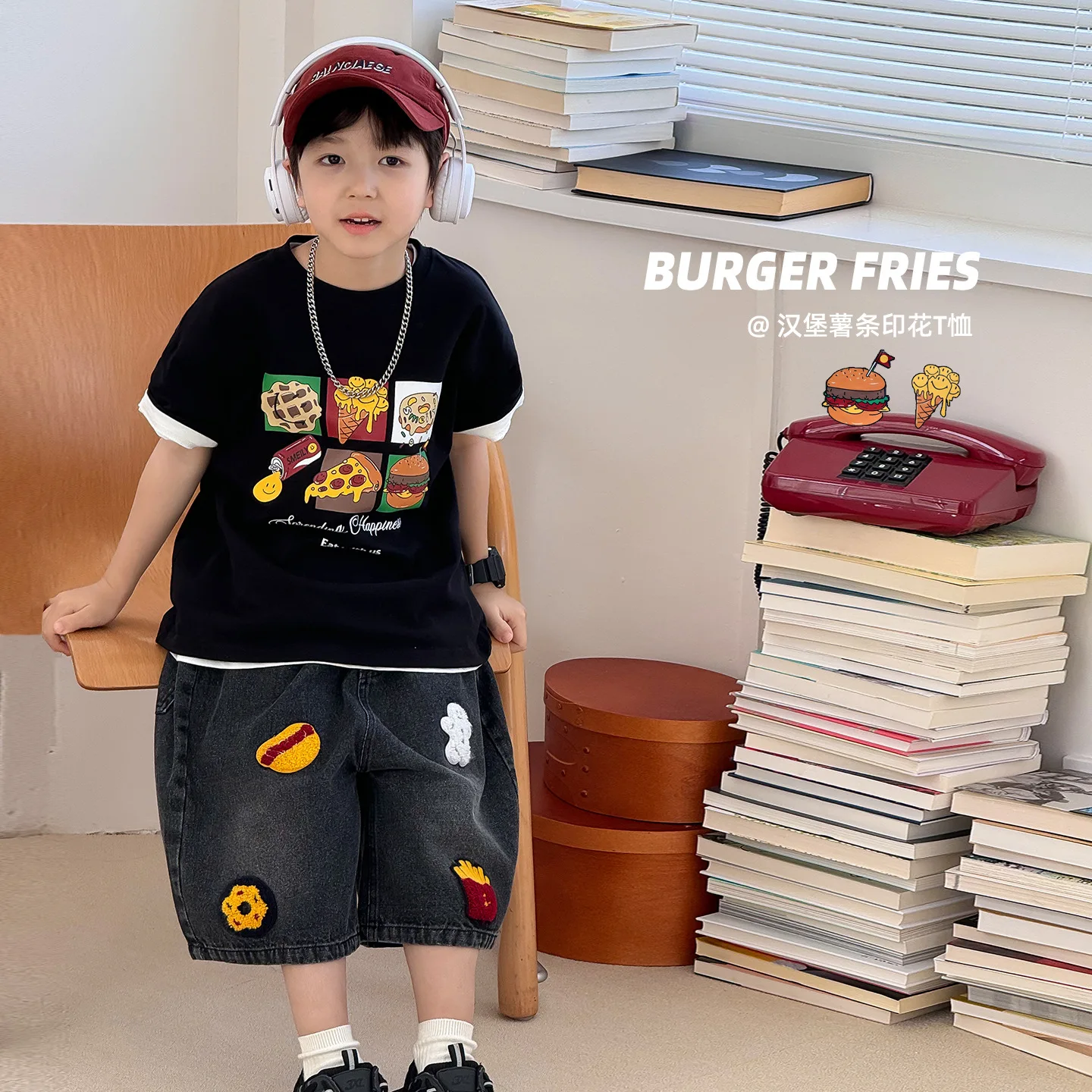 Tong Cool 2025 boys summer new cartoon snacks printed baby T-shirt style round neck loose children's short sleeve
Tong Cool 2025 boys summer new cartoon snacks printed baby T-shirt style round neck loose children's short sleeve