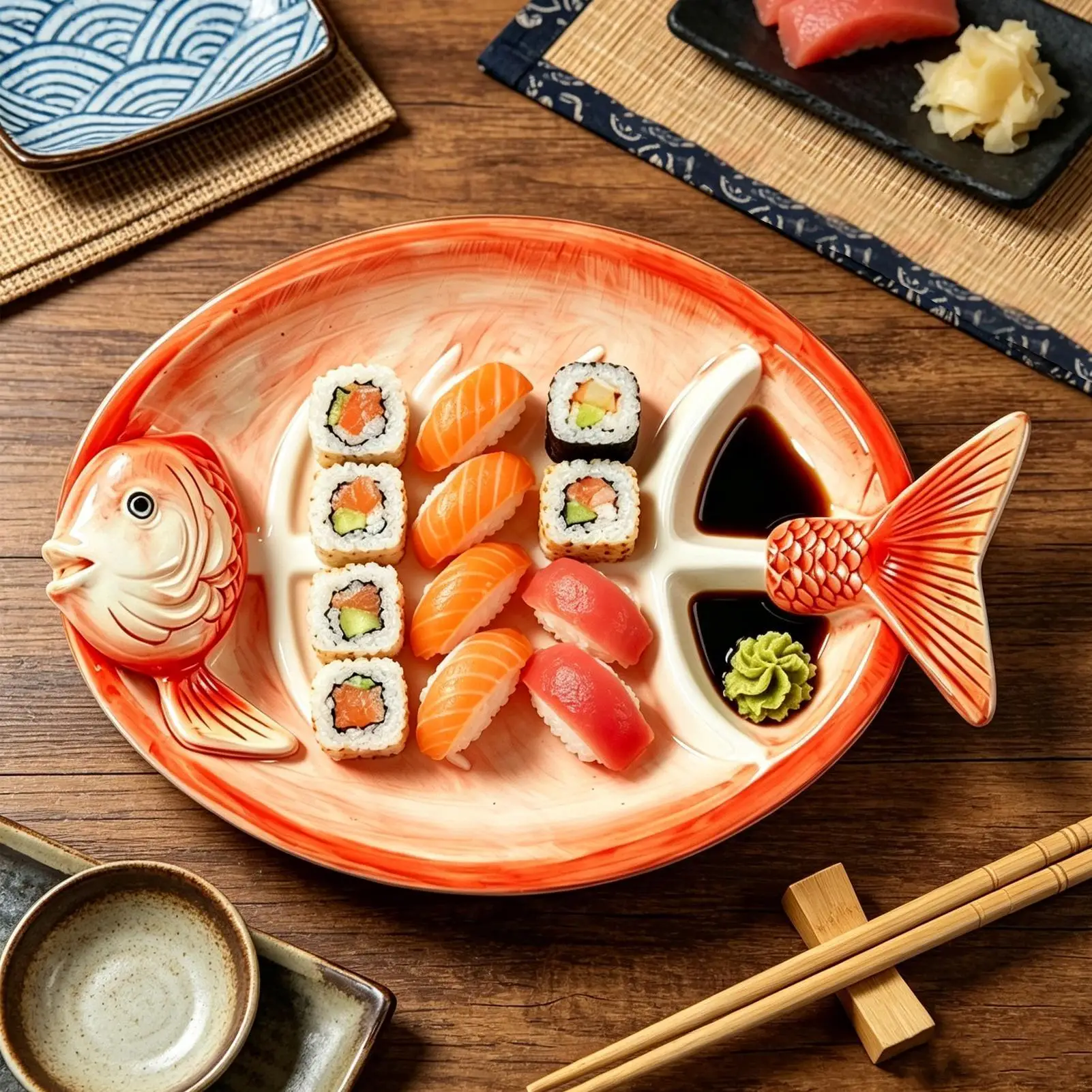 Sushi Plate Ceramic Fish Shape Dish with Sauce Compartment Sushi Serving Plate for Dumplings Snacks Appetizers Appetizers Fruits
Sushi Plate Ceramic Fish Shape Dish with Sauce Compartment Sushi Serving Plate for Dumplings Snacks Appetizers Appetizers Fruits