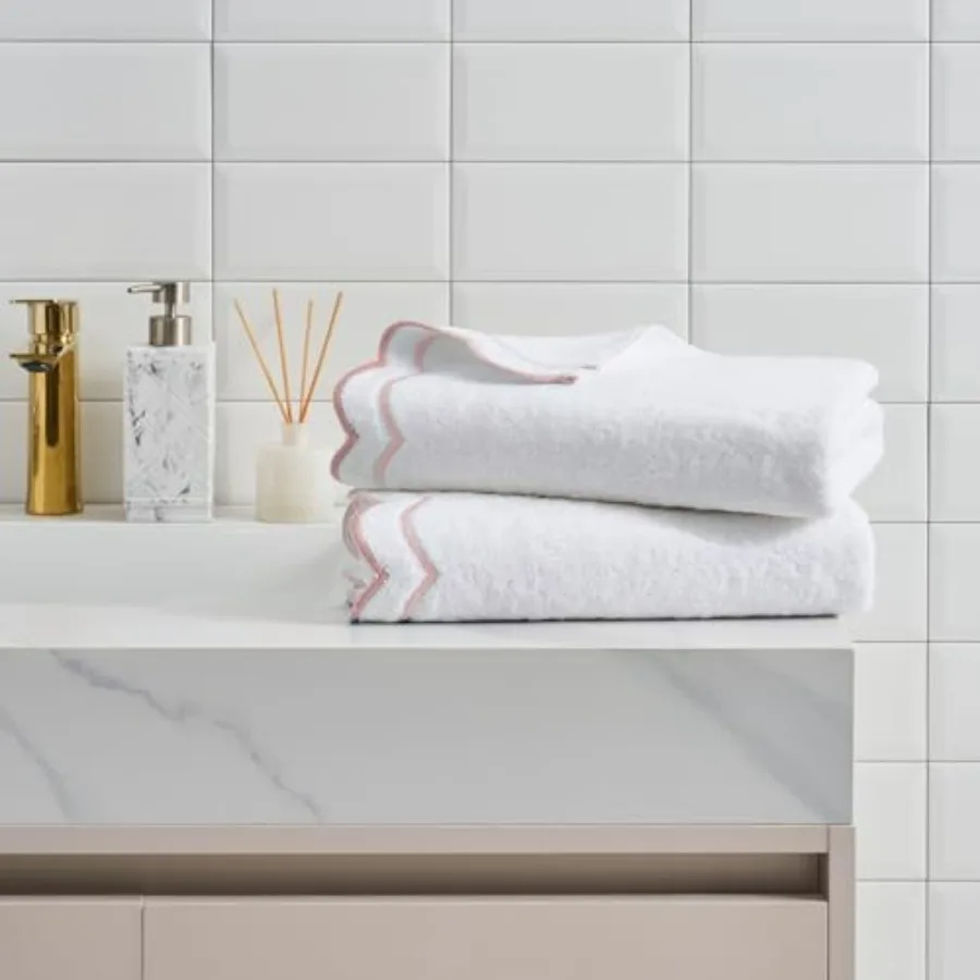 2 Piece Bath Towel Set for Bathroom: 500 GSM 100 Cotton, Embroidered, Soft Absorbent, White with Blush Scallop
2 Piece Bath Towel Set for Bathroom: 500 GSM 100 Cotton, Embroidered, Soft Absorbent, White with Blush Scallop