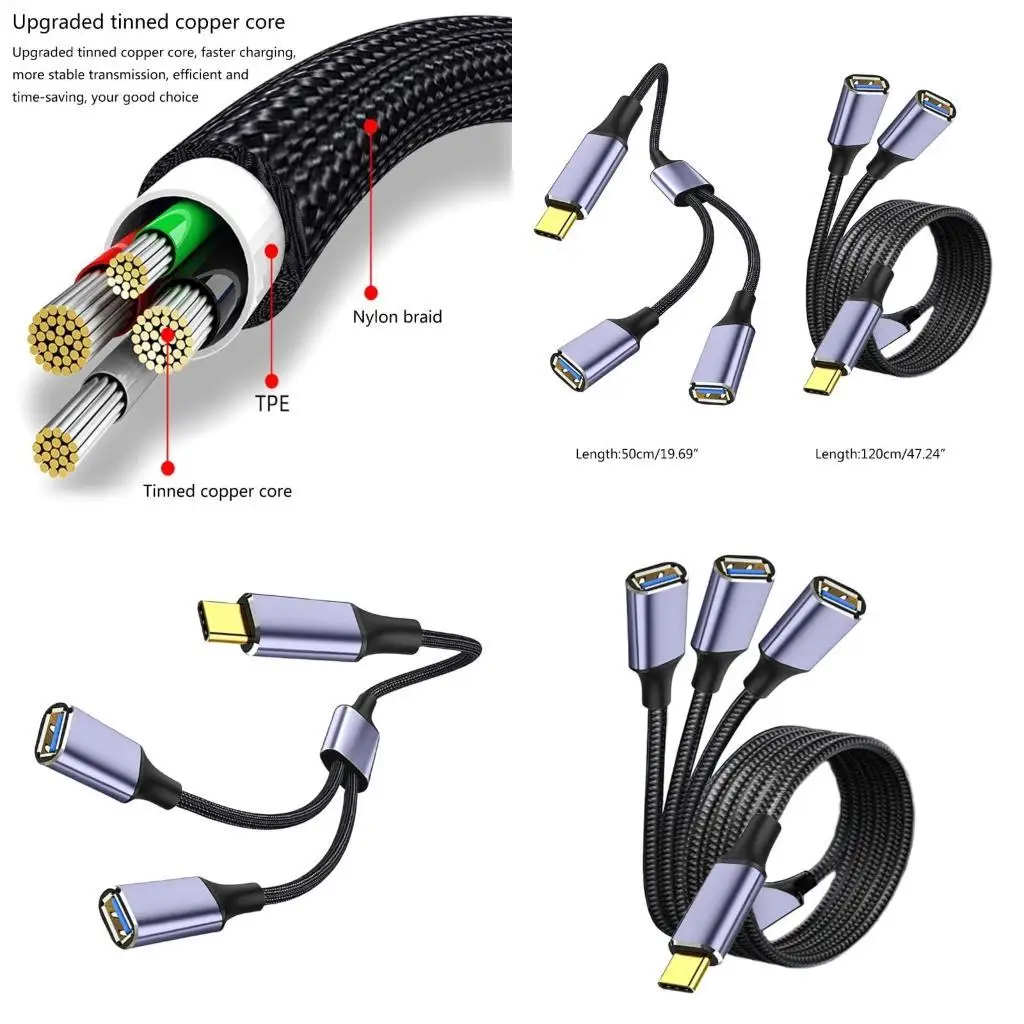652F USB C to USB Adapter OTG Cable 2/3 in 1 USB C Splitter Fast Charging with USB 2.0 Connectors for Tablet Phone
652F USB C to USB Adapter OTG Cable 2/3 in 1 USB C Splitter Fast Charging with USB 2.0 Connectors for Tablet Phone