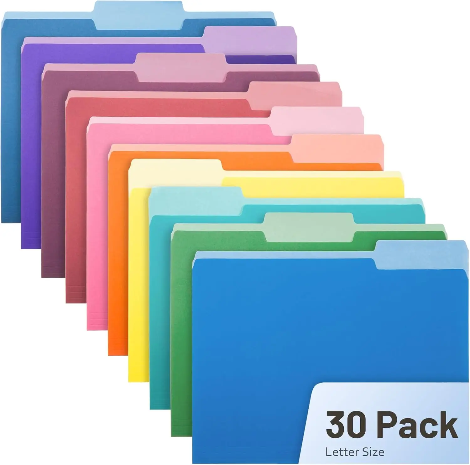 Colored File Folders 30 Pack, Letter Size 8.5x11, 1/3-Cut Tabs, Assorted 10 Colors for Office School Business Organization
Colored File Folders 30 Pack, Letter Size 8.5x11, 1/3-Cut Tabs, Assorted 10 Colors for Office School Business Organization