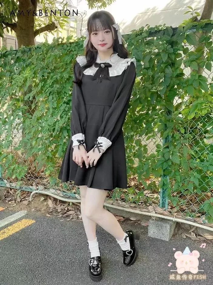 Fashion Long Sleeve Dress Japanese Style Autumn Vintage Dress New Original Lace Stitching Lace Lolita Style Short Dress
Fashion Long Sleeve Dress Japanese Style Autumn Vintage Dress New Original Lace Stitching Lace Lolita Style Short Dress