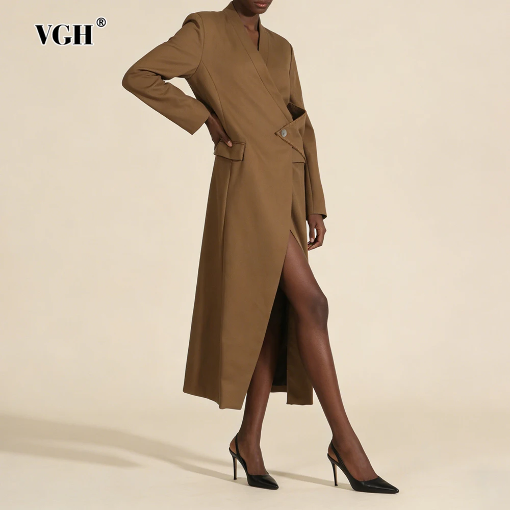 VGH Temperament Solid Slimming Trench Coat For Women V Neck Long Sleeve Spliced Button Autumn Warm Chic Jacket Female Fashion
VGH Temperament Solid Slimming Trench Coat For Women V Neck Long Sleeve Spliced Button Autumn Warm Chic Jacket Female Fashion