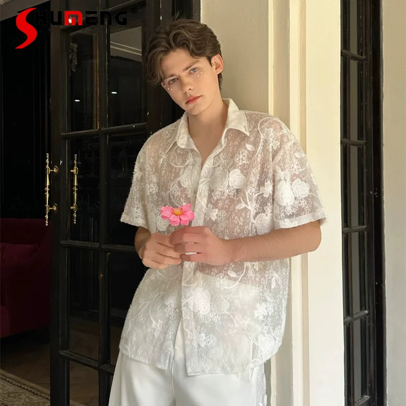 Men's 2026 Summer New Chic Embroidered Hollow Out Shirts Short Sleeve Shirts Men's High-end Micro-transparent Loose Design Tops
Men's 2026 Summer New Chic Embroidered Hollow Out Shirts Short Sleeve Shirts Men's High-end Micro-transparent Loose Design Tops