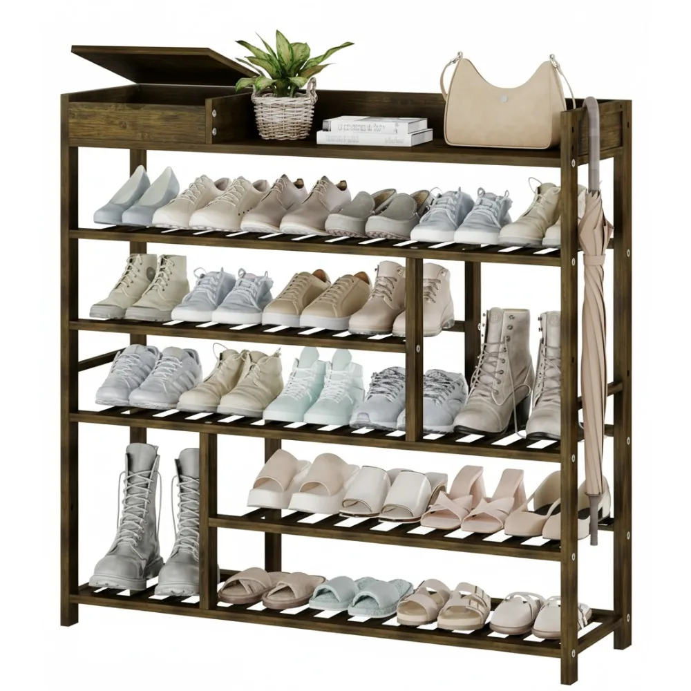 Bamboo Shoe Rack with Storage Box - Free Standing Shoe Cabinet Organizer for Entryway Closet (Dark Brown)
Bamboo Shoe Rack with Storage Box - Free Standing Shoe Cabinet Organizer for Entryway Closet (Dark Brown)