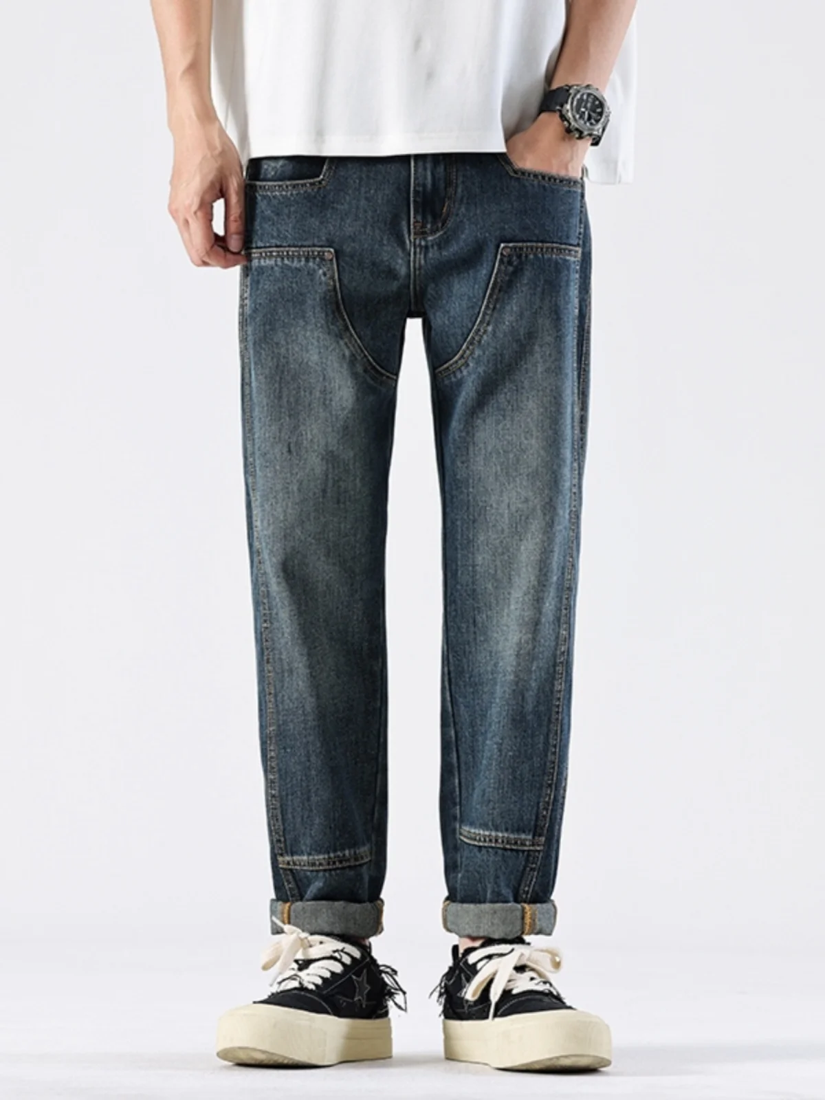 Retro Workwear Sle Patchwork Jeans Men's Loose Straight Leg Casual Spring Autumn Trendy Long Trousers Faionable
Retro Workwear Sle Patchwork Jeans Men's Loose Straight Leg Casual Spring Autumn Trendy Long Trousers Faionable