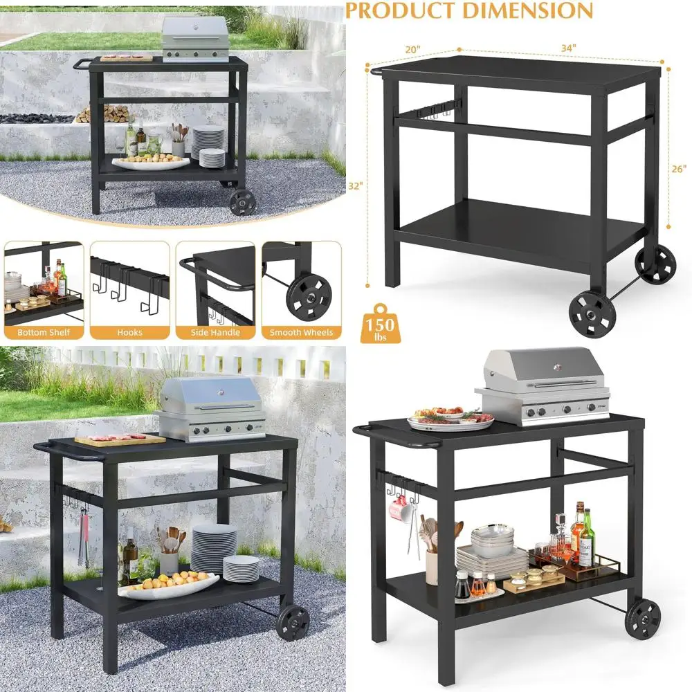 Double-Deck Outdoor Metal BBQ Table with Cart for Patio and Backyard Grilling
Double-Deck Outdoor Metal BBQ Table with Cart for Patio and Backyard Grilling