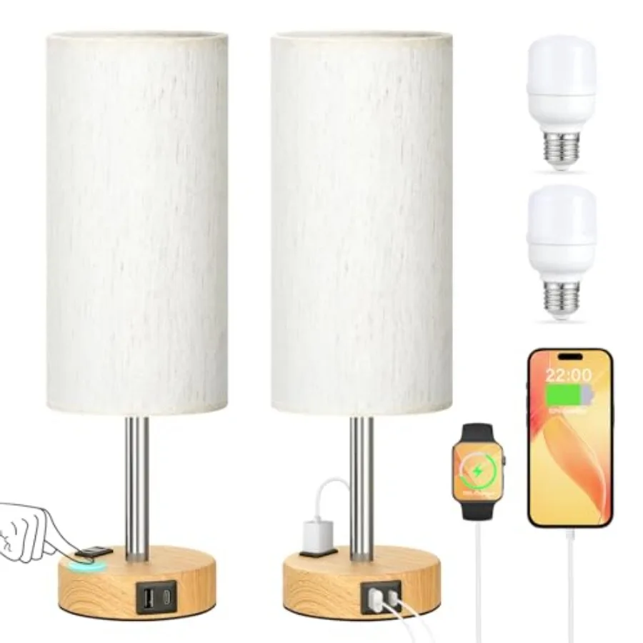 Touch Bedside Table Lamps Set - 3 Way Dimmable Bedroom Lamps Set of 2 with USB C and A Ports, Small Lamps for Nightstand with A
Touch Bedside Table Lamps Set - 3 Way Dimmable Bedroom Lamps Set of 2 with USB C and A Ports, Small Lamps for Nightstand with A