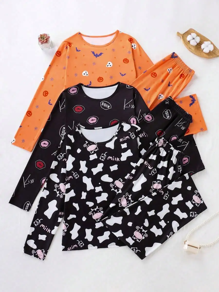6-Piece Womens Halloween And Cow Print Sleepwear Set Long Sleeve Round Neck Top Stretch Pants
6-Piece Womens Halloween And Cow Print Sleepwear Set Long Sleeve Round Neck Top Stretch Pants